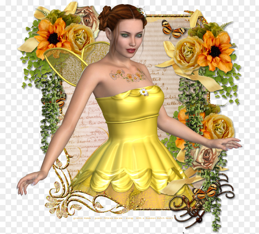 Flower Yellow Costume Design Green Gown PNG