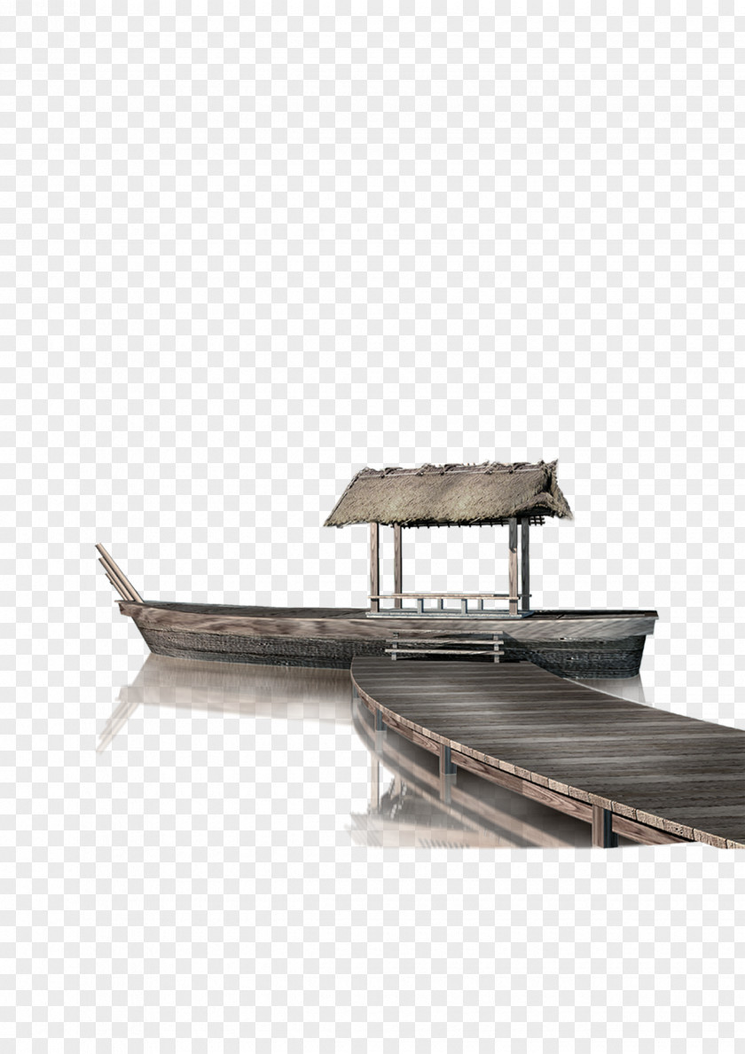 Wooden Pier Poster Chinoiserie Ink Wash Painting Download PNG
