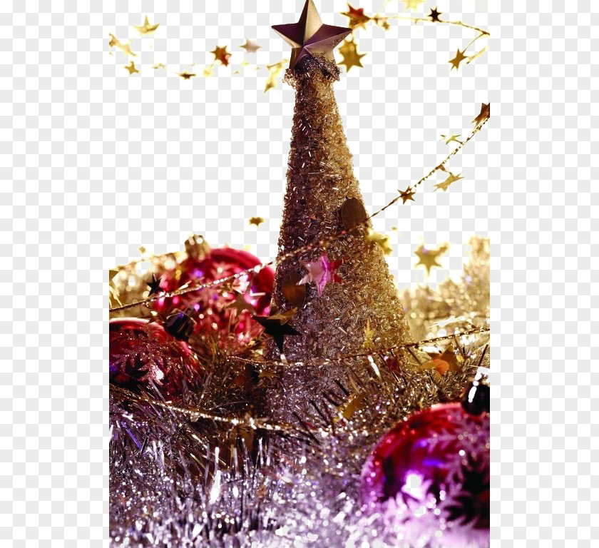 Christmas Tree Surrounded By Golden Star Buckle Free Image Ornament PNG