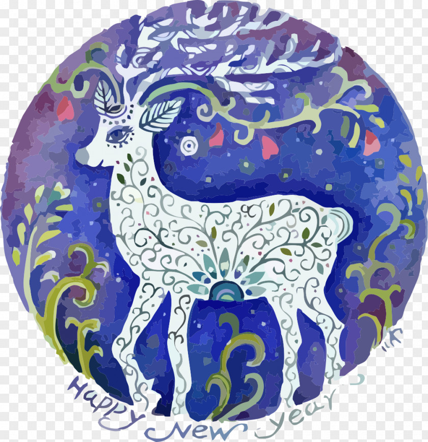 Purple And Blue Deer New Year Illustration PNG