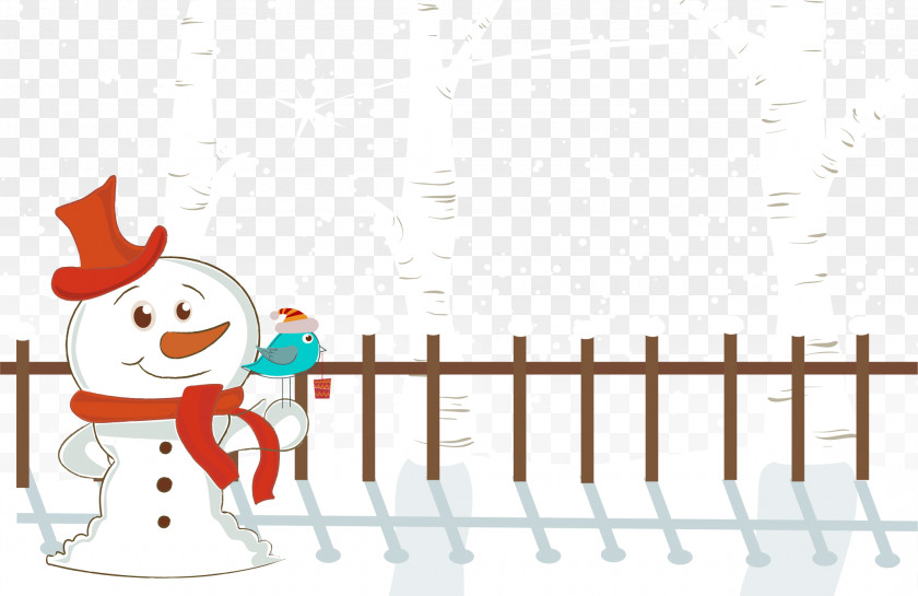 Vector Painted Snowman Snowflake Postcard Illustration PNG