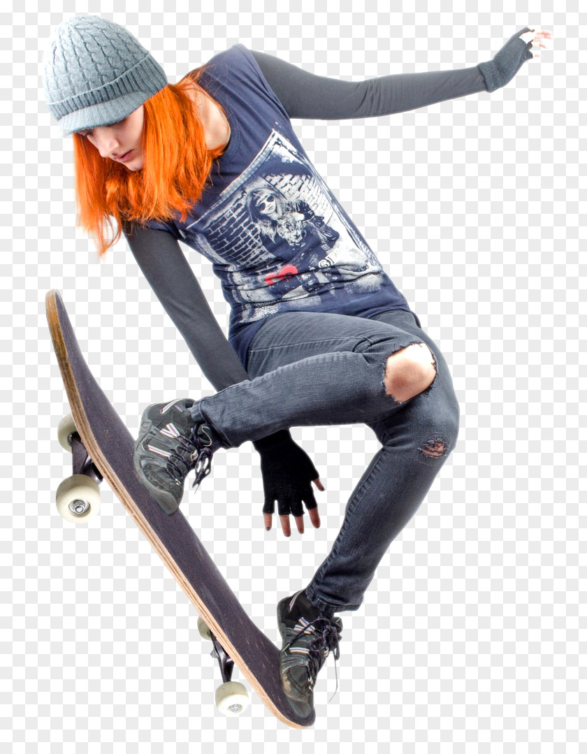 Young Skateboarder Woman Jumping Skateboarding Extreme Sport Ollie PNG