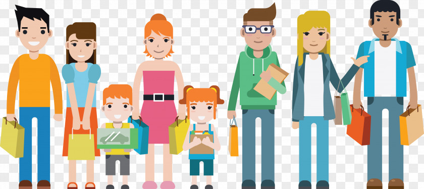 Big Family Vector Shopping Flat Design Child PNG