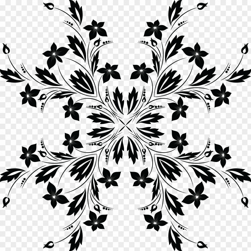 Flower Ornament Black And White Clip Art PNG