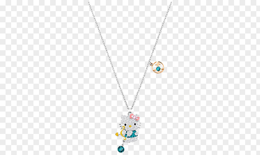 Swarovski Jewellery Women,Blue Necklace Hello Kitty AG Pendant PNG