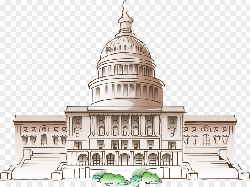Vector Hand-painted White House Cartoon Mural PNG