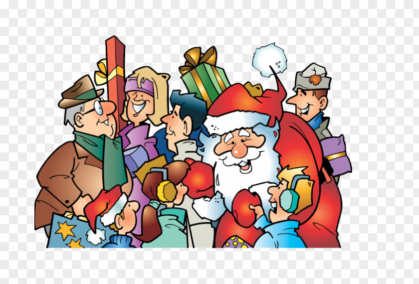 Santa Claus And The Children All Way Christmas Gift Illustration PNG