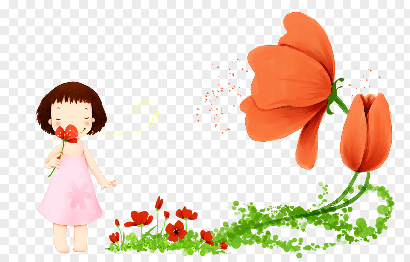 Bambina Illustration Flower Bouquet Child Image PNG