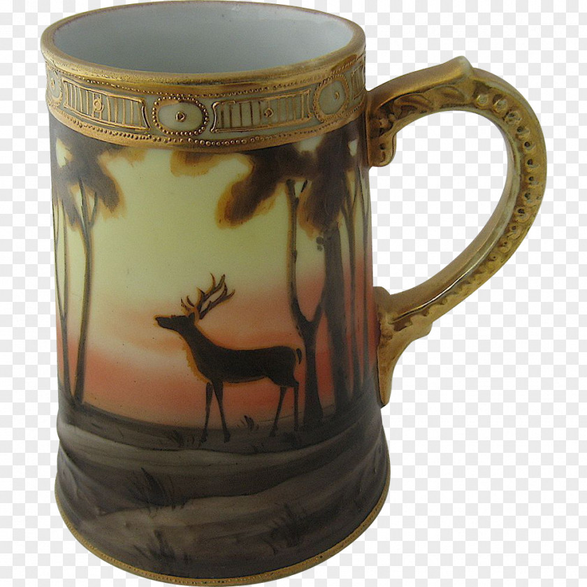 Hand-painted Elk Deer Coffee Cup Ceramic Porcelain PNG