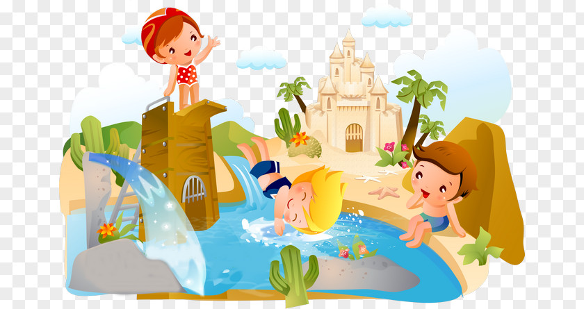 Castle Swimming Pool Childrens Day Greeting Card Erziehung PNG