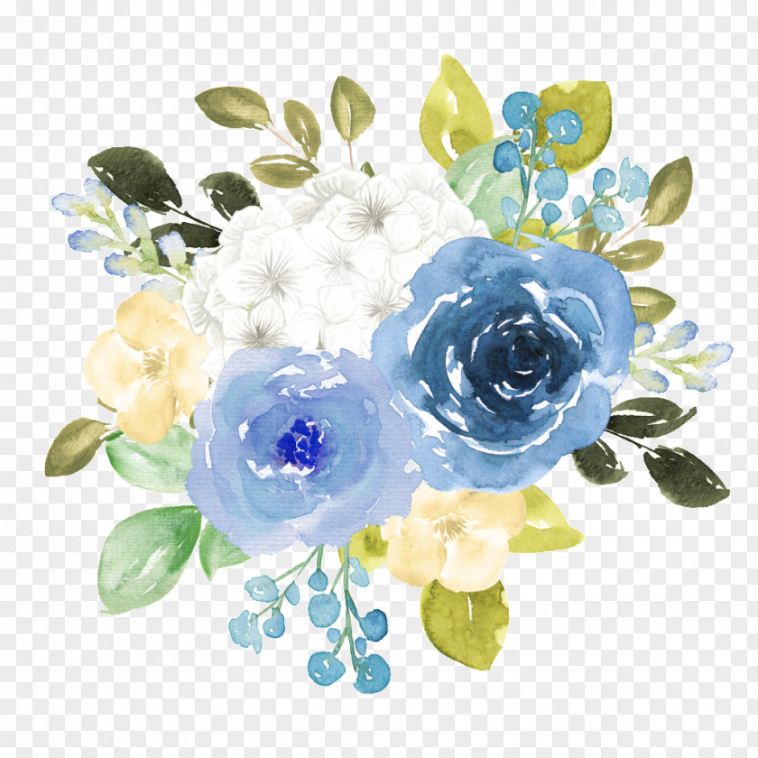 Watercolor Flower Bouquet Clip Art Blue Rose PNG