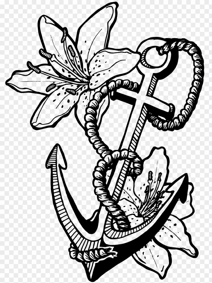 White Lilies Tattoo Drawing Anchor Coloring Book PNG
