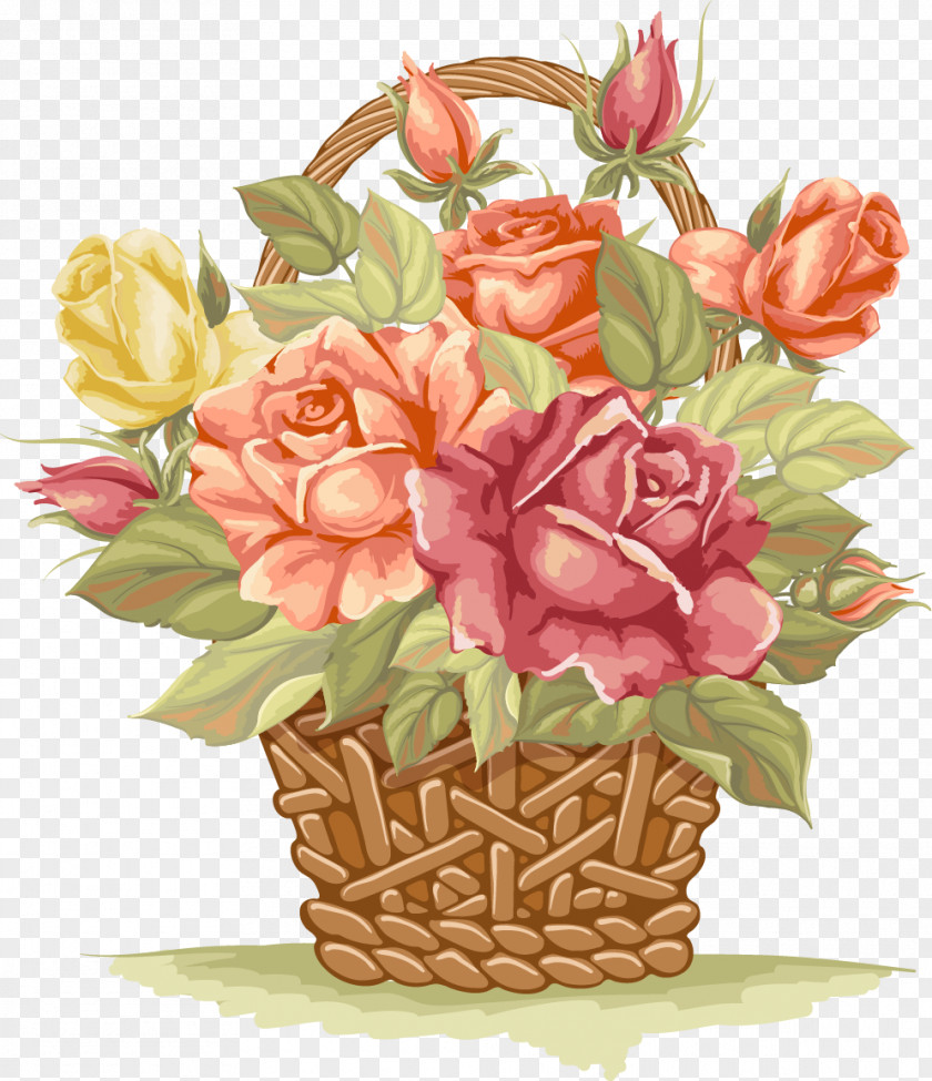 Vector Hand-drawn Retro Flower Baskets Illustration PNG