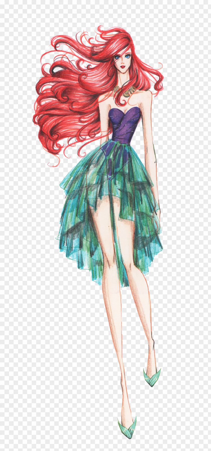 Hand-painted Women's Fashion Design Draft Ariel Rapunzel Princess Aurora Belle Elsa PNG