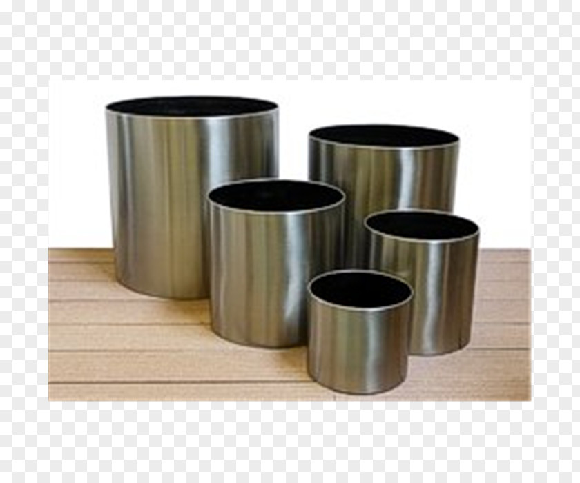 Brushed Steel Cylinder Flowerpot Metal Stainless PNG