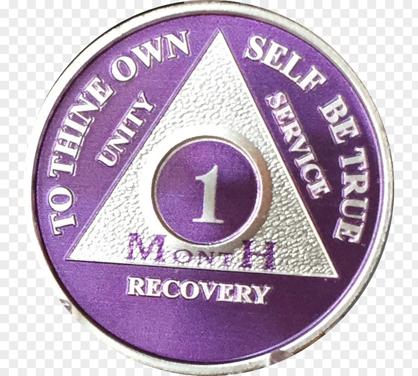 Purple 1 Month Silver Plated AA Medallion 30 Day Chip Badge Font PNG