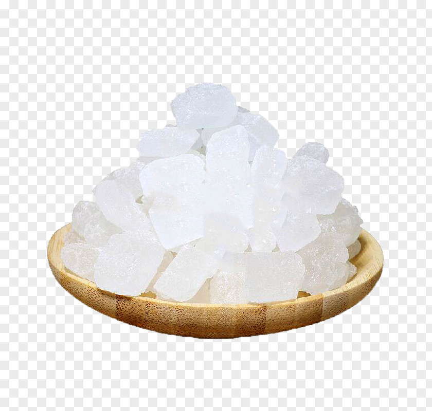 White Crystal Sugar Wooden Dish Of Rock Candy PNG