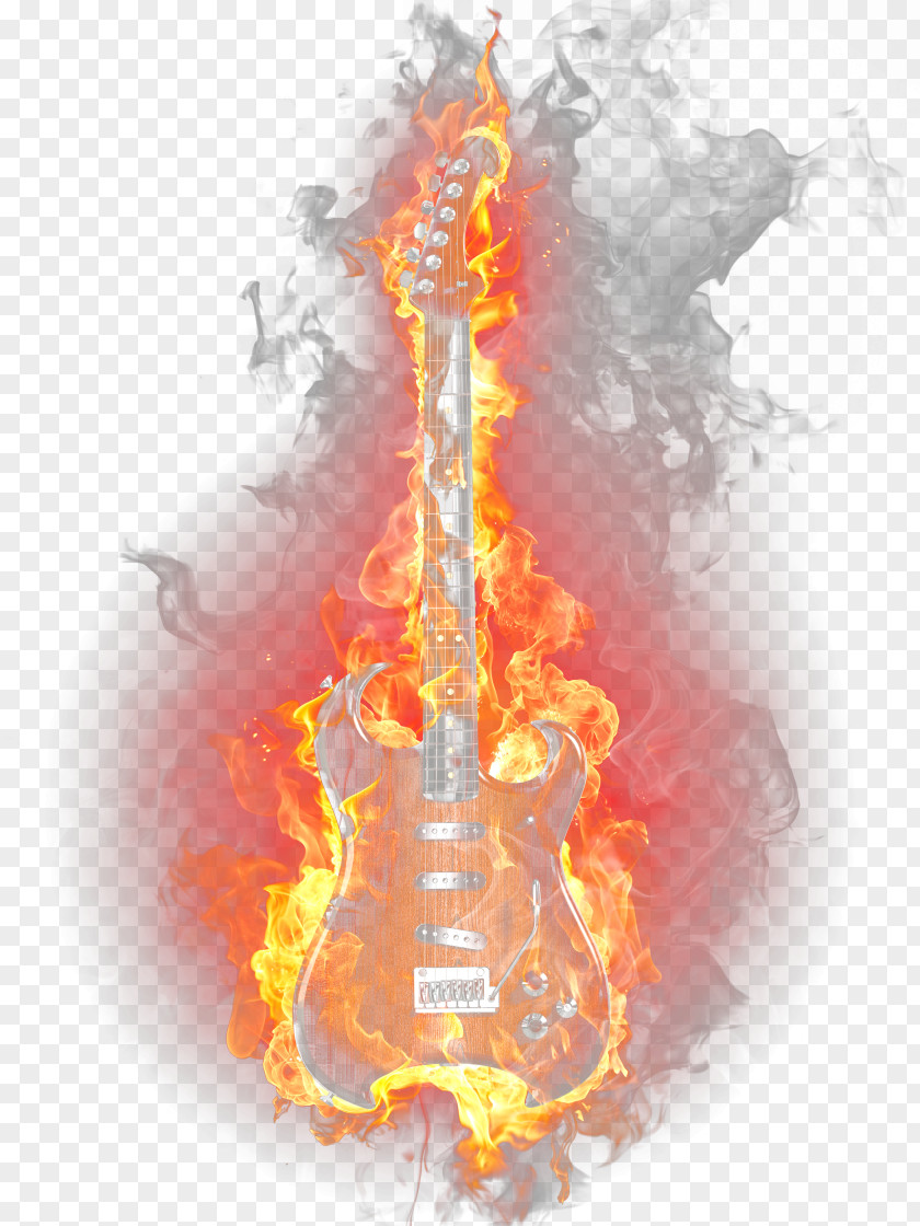 Burning Guitar Fire Flame Light PNG