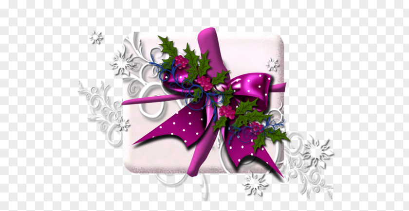 The Box Is On Bow Christmas Gift Purple Floral Design Flower PNG