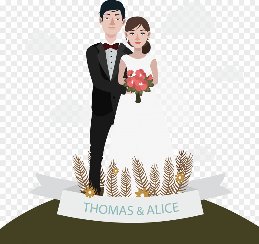 Vector Hand Painted Groom And Bride Wedding Invitation Bridegroom PNG