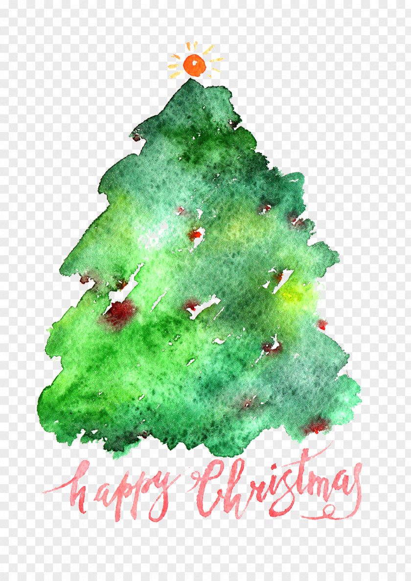 Simple Christmas Ad Santa Claus Tree Watercolor Painting PNG