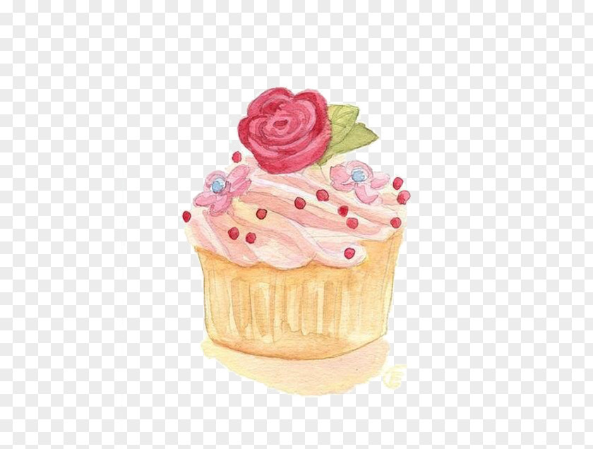 Rose Cake Cupcake Watercolor Painting Illustration PNG