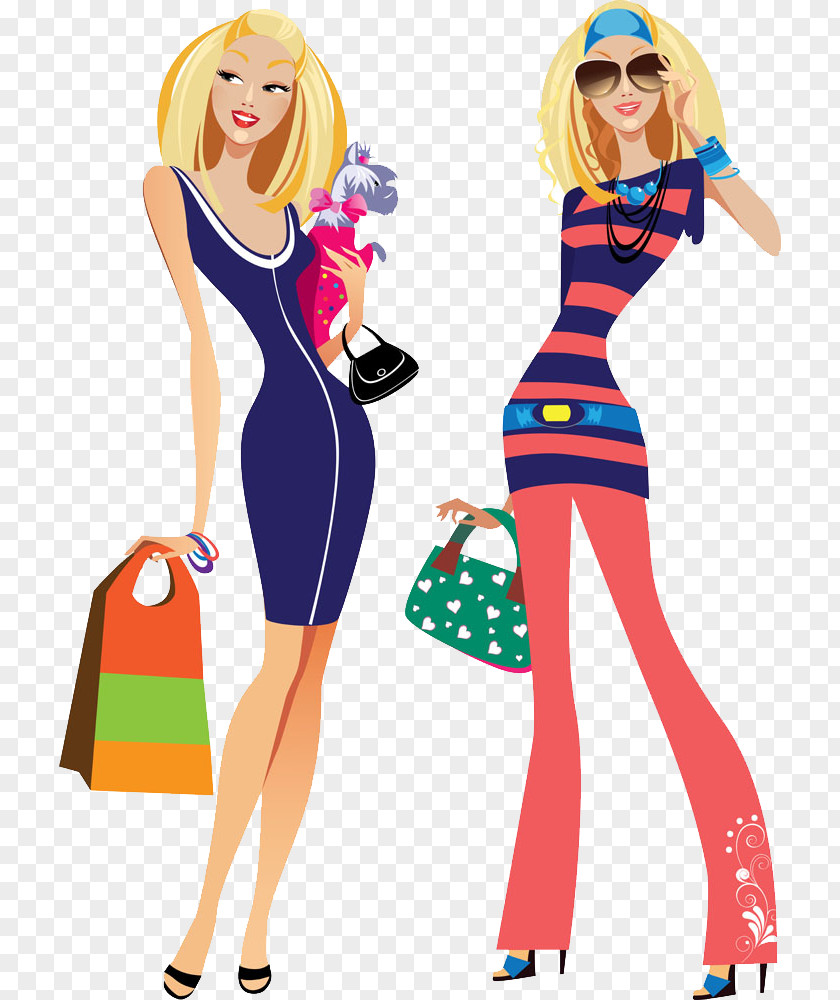 New Modern Shopping Women Fashion Drawing Illustration PNG