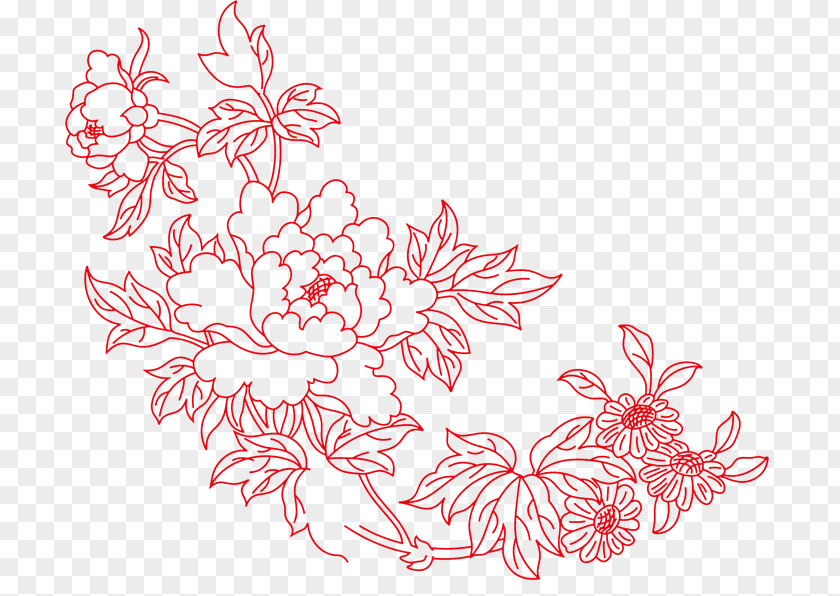 Red Peony Artwork Moutan Motif PNG