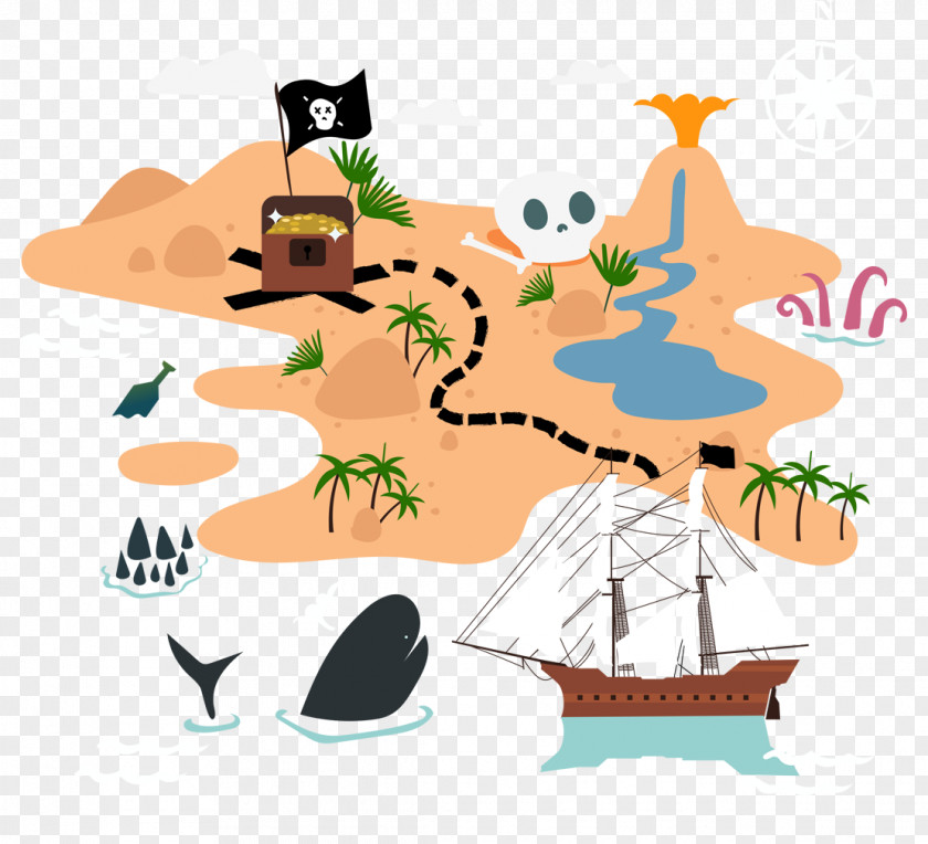 Island Adventure Piracy Map Euclidean Vector Treasure Navio Pirata PNG