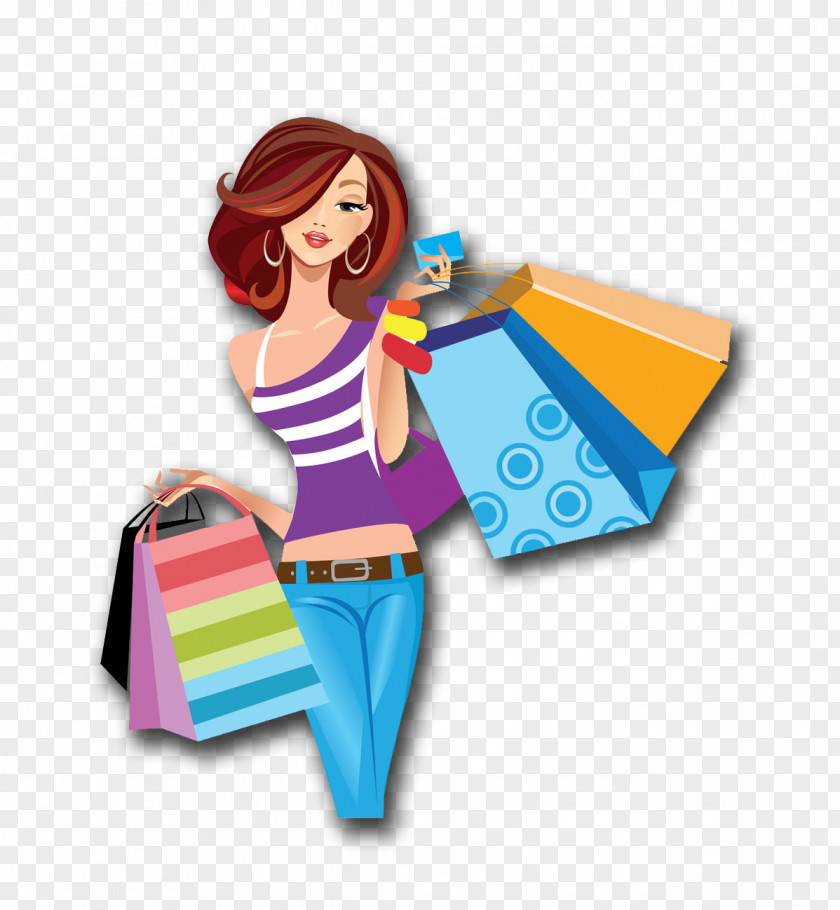 Cartoon Women Shopping PNG