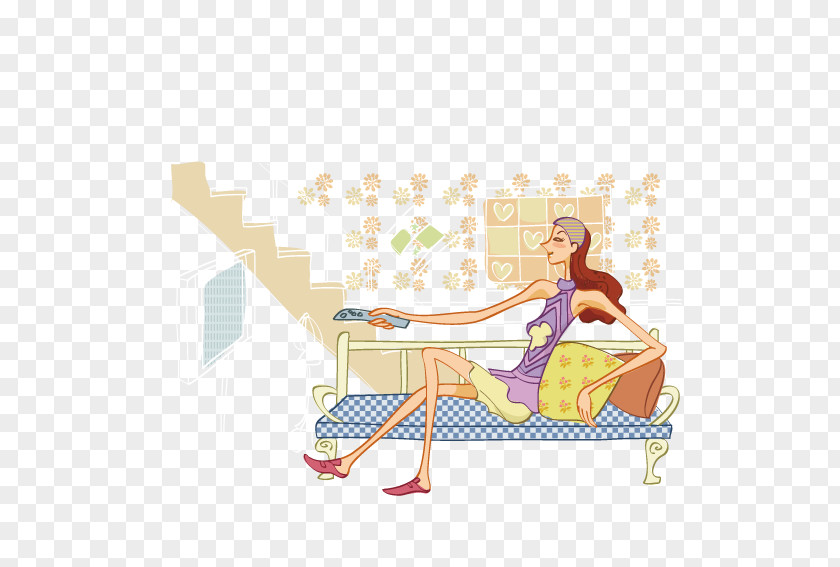 Sitting On The Couch Watching TV Beauty Illustration PNG