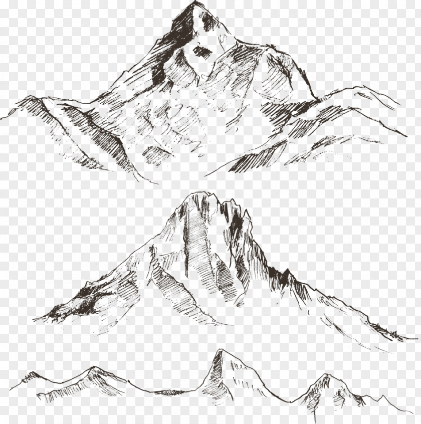 Vector Mountain Landscape Drawing Sketch PNG