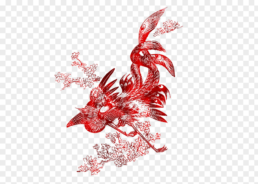 Red Phoenix Fenghuang Bird Chinese Dragon PNG