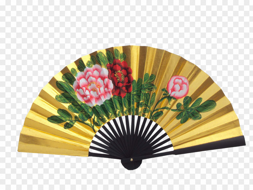 Retro Peony Paper Fan Hand Gratis PNG