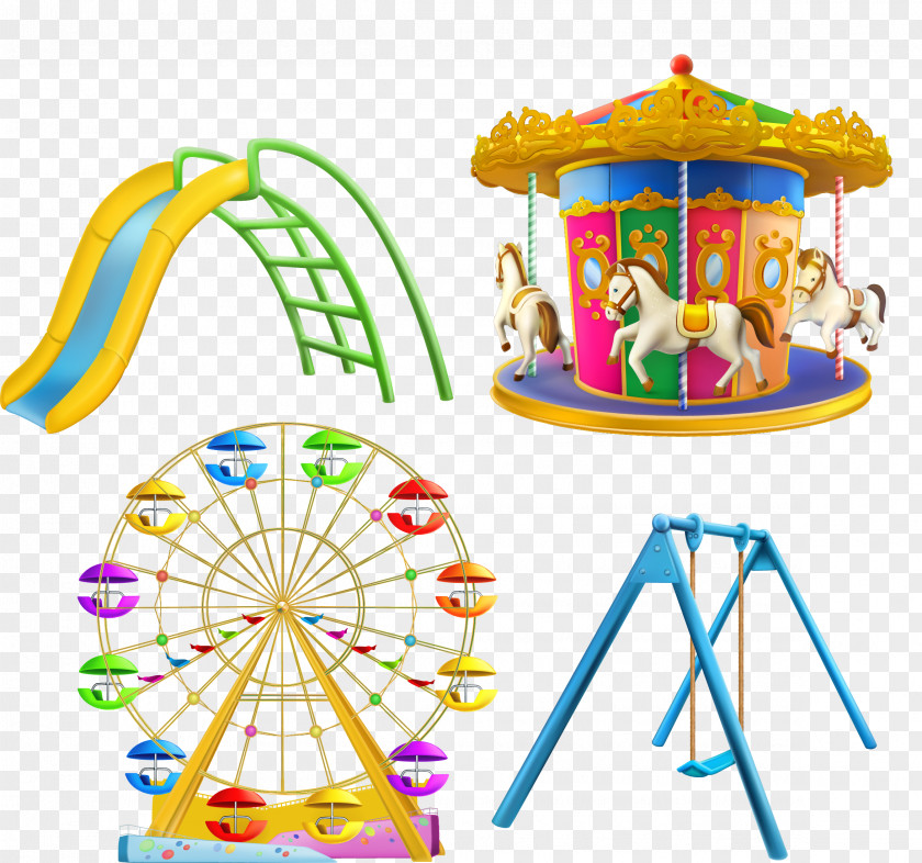 Vector Cartoon Amusement Park Ferris Wheel Carousel Stock Photography Royalty-free Illustration PNG