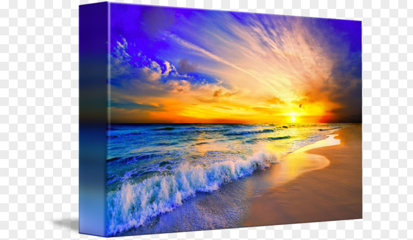 Beach Sunset Canvas Print Painting Sea PNG
