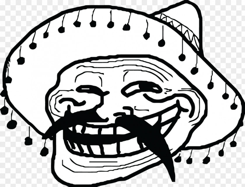 Mexican Meme Troll Face PNG Face, white face wearing sombrero illustration clipart PNG