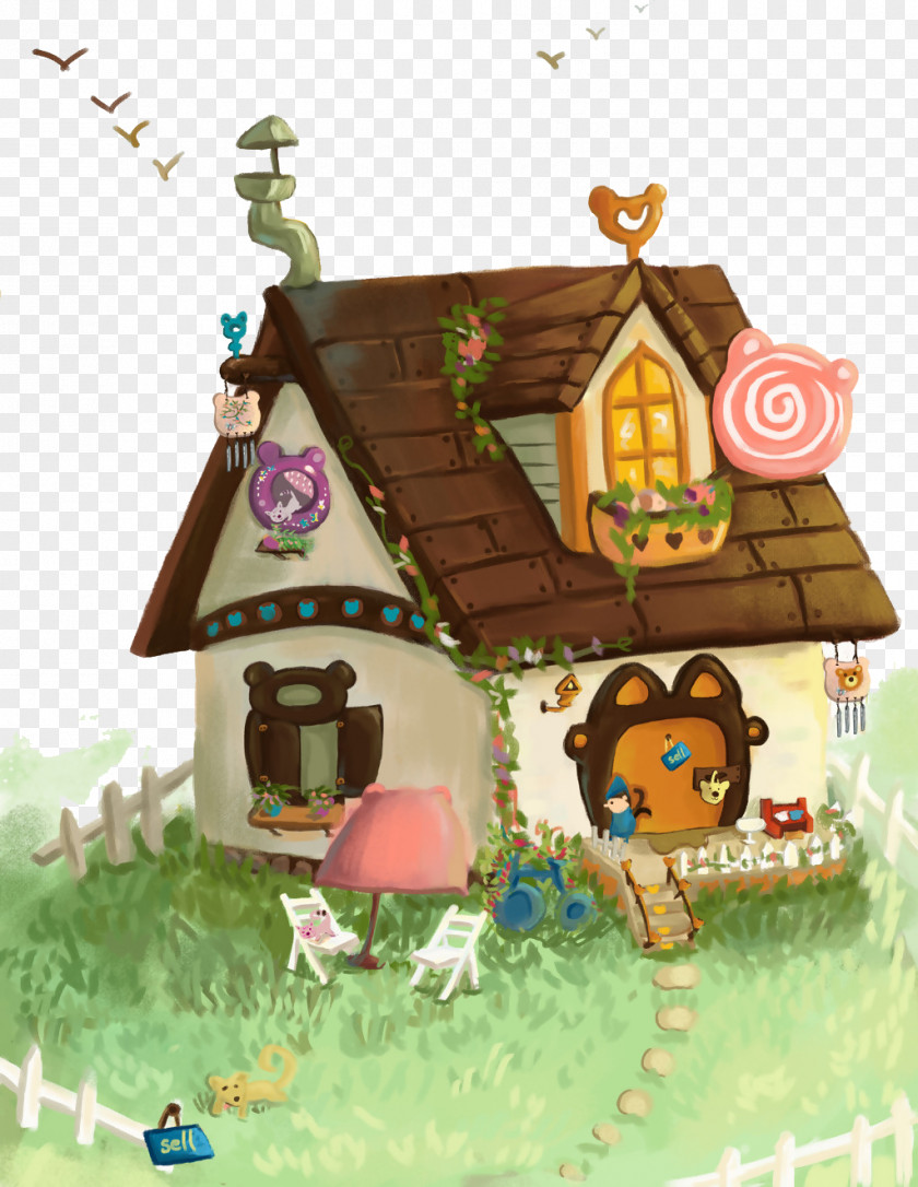 Illustration PNG Illustration, Fairy tale cottage, brown and white house illustration clipart PNG