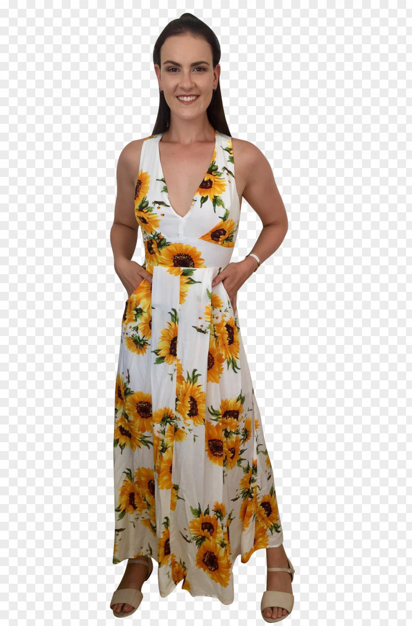 White Sunflower Maxi Dress Clothing Sleeve Fashion PNG