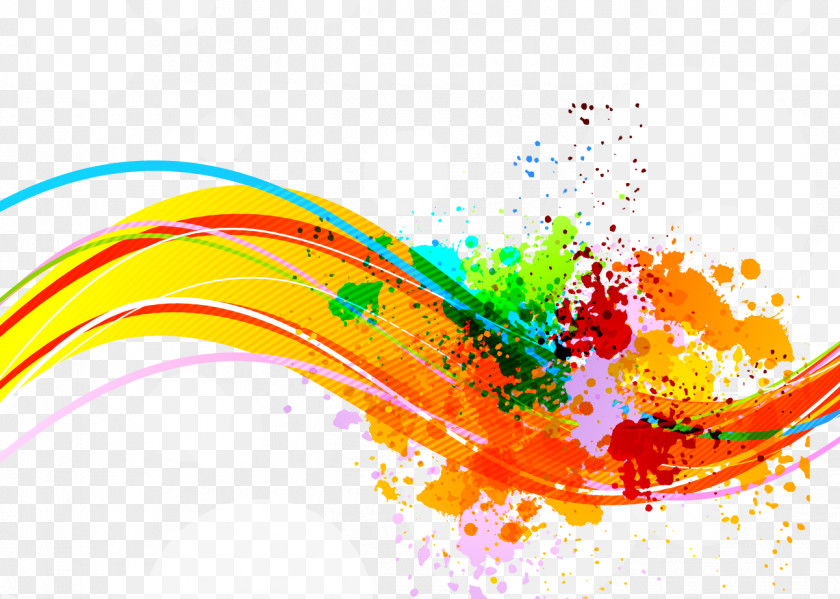 Dynamic Color Lines Ink Watercolor Painting PNG