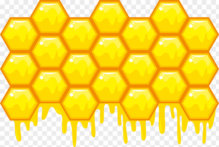 Yellow Cute Honeycomb Grid Vector Bee Hexagon Illustration PNG