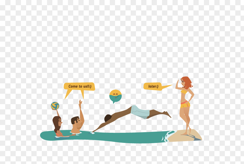 People Swimming In The Sea Comics Cartoon Auringonotto Illustration PNG