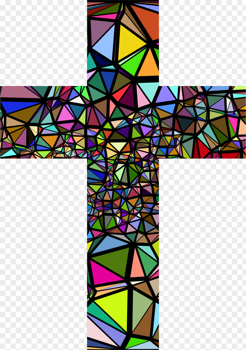 Low Poly Window Stained Glass Christian Cross Clip Art PNG