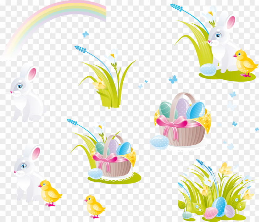 Easter Flowers Egg Basket Clip Art PNG