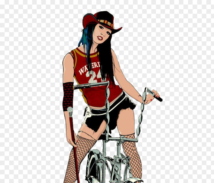 Woman Motorcycle Drawing Costume PNG