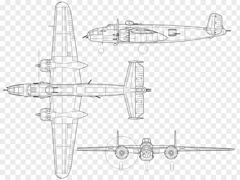 Airplane Aircraft North American B-25 Mitchell Line Art Drawing PNG