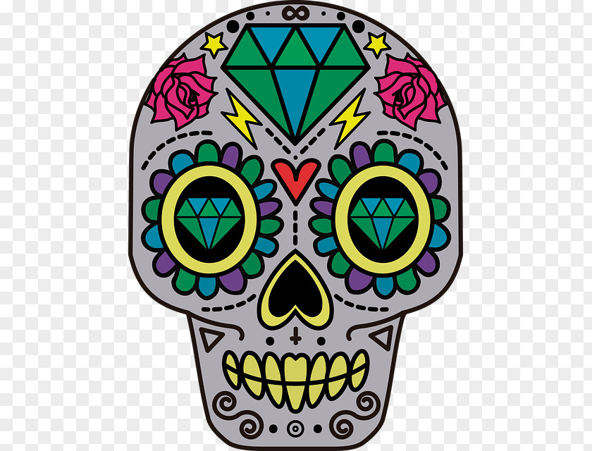 Hand-painted Cartoon Skeleton Calavera Skull Day Of The Dead Clip Art PNG