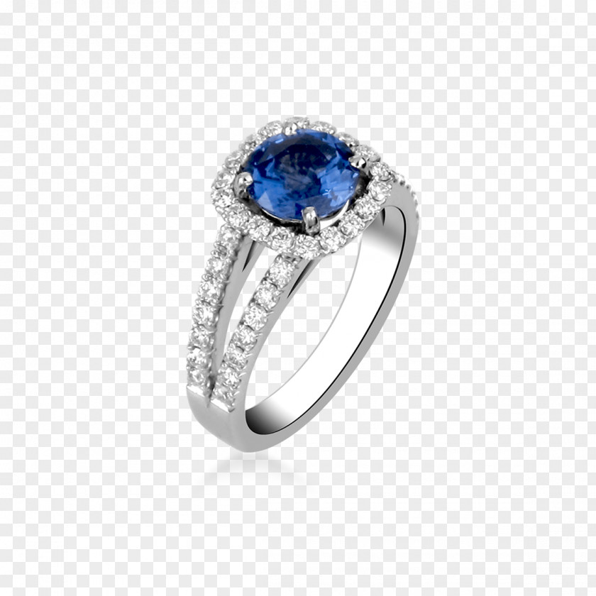 Ring Engagement Sapphire Diamond Solitaire PNG