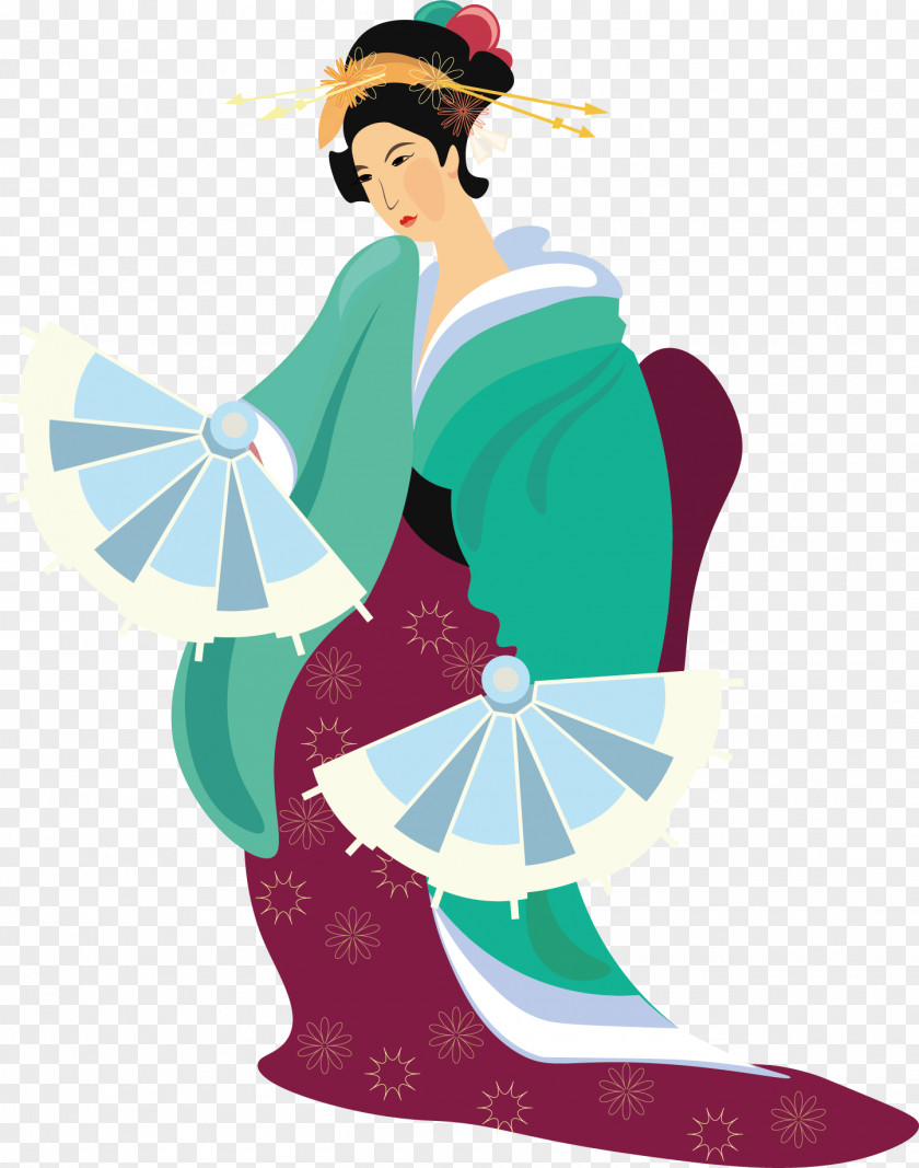 A Beautiful Woman With Fan Japan Geisha Kimono PNG