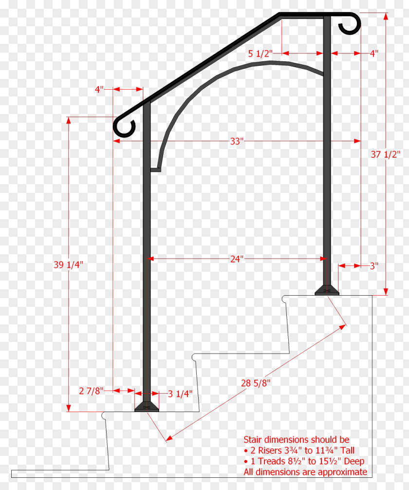 Arch Railing Handrail Stairs Wrought Iron Stair Riser Building Materials PNG